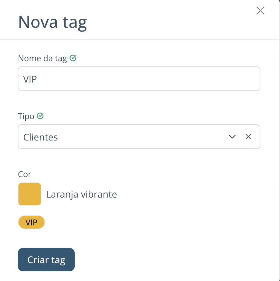 Criação de uma nova tag